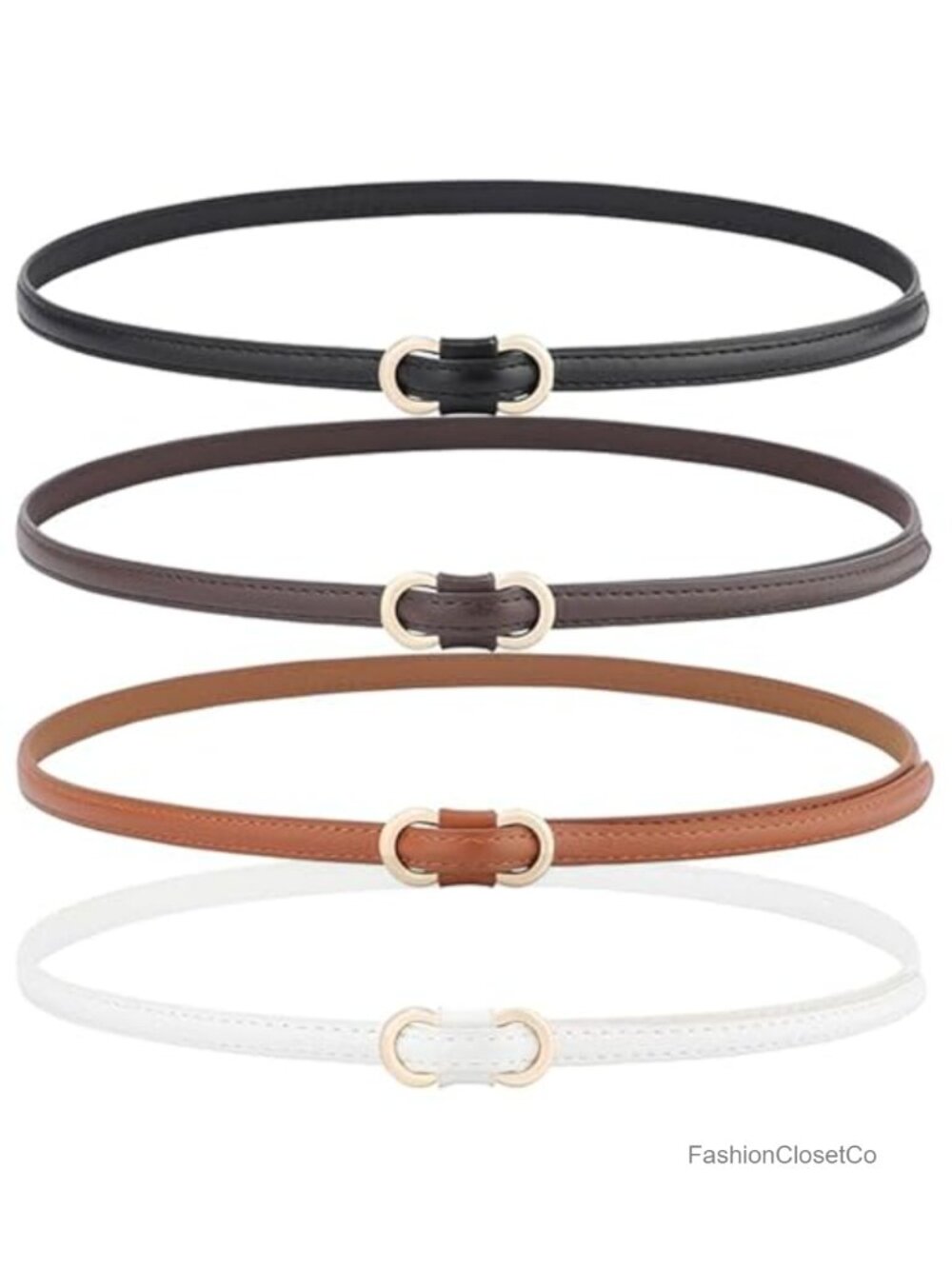4 Pack Skinny Faux Leather Belts for Women No-Hole Adjustable Thin Waist Belt